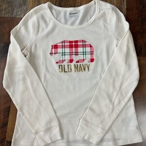 Old Navy Kids Cream Long Sleeve with Plaid Bear